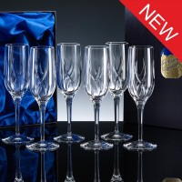 Elite Fully Cut 24% Lead Crystal 6oz Champagne Flute, Set of 6, Satin Boxed