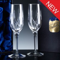 Elite Fully Cut 24% Lead Crystal 6oz Champagne Flute, Pair, Satin Boxed