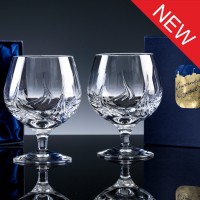 Inverness Crystal Flame Panelled 24% Lead Crystal 10oz Brandy, Pair, Satin Boxed
