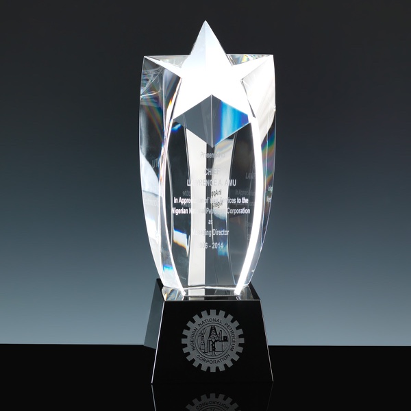 Fusion Crystal Award 10 inch Shooting Star, Single, Velvet Casket