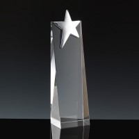 Fusion Crystal Award 10 inch Wedge Star, Single, Velvet Casket