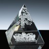 Optical Crystal Award 3 inch Square Pyramid, Single, Velvet Casket