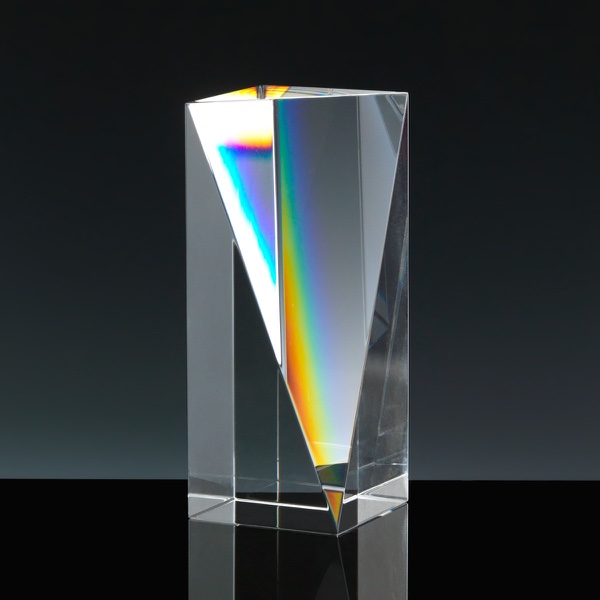 Optical Crystal Award 5 inch Tain Column, Single, Velvet Casket