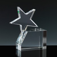 Optical Crystal Award 6 inch Star Block, Single, Velvet Casket