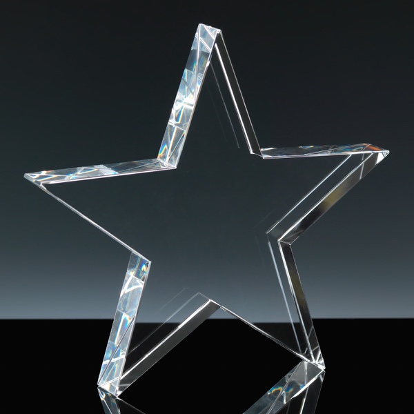 Optical Crystal Award 6 inch Star Paperweight, Single, Velvet Casket