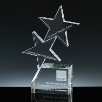 Optical Crystal Award 8 inch Star Block, Single, Velvet Casket