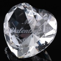 Optical Crystal 2.25 inch Engraved Heart My Valentine, Single, Blue Velvet Lined Casket