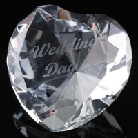 Optical Crystal 2.25 inch Engraved Heart Wedding Day, Single, Blue Velvet Lined Casket