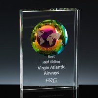 Optical Crystal Award Fantasy Globe With Colour, Single, Velvet Casket