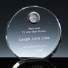 Optical Crystal Award Wedge Circle Clock, Single, Velvet Casket