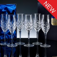 Inverness Crystal Premier Fully Cut 24% Lead Crystal 6oz Champagne Flute, Set of 6, Satin Boxed